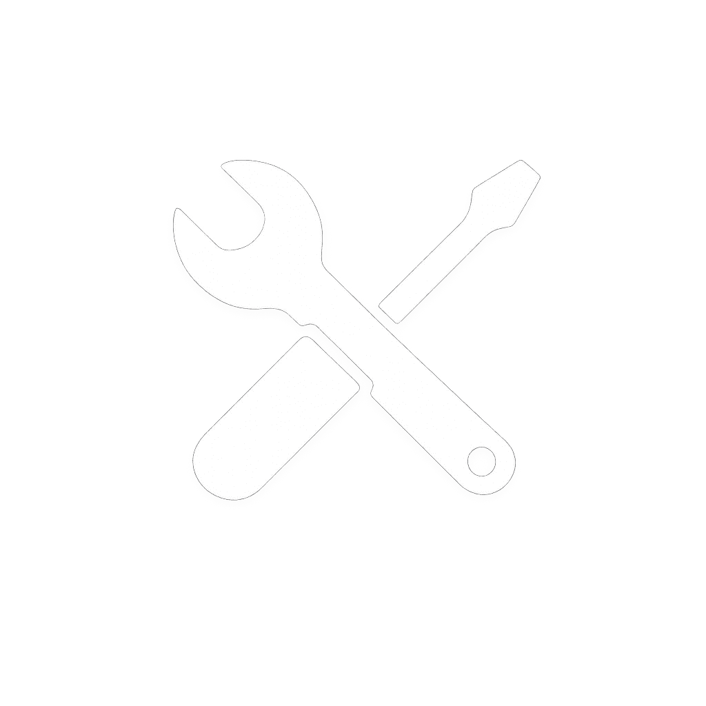 Outline of a wrench and screwdriver crossed over each other on a plain white background.