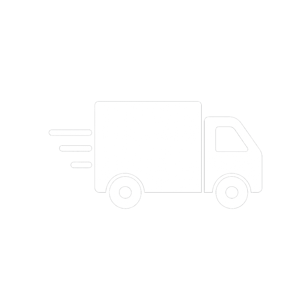 Simple outline icon of a delivery truck facing right, with three lines behind it indicating motion, on a plain white background.